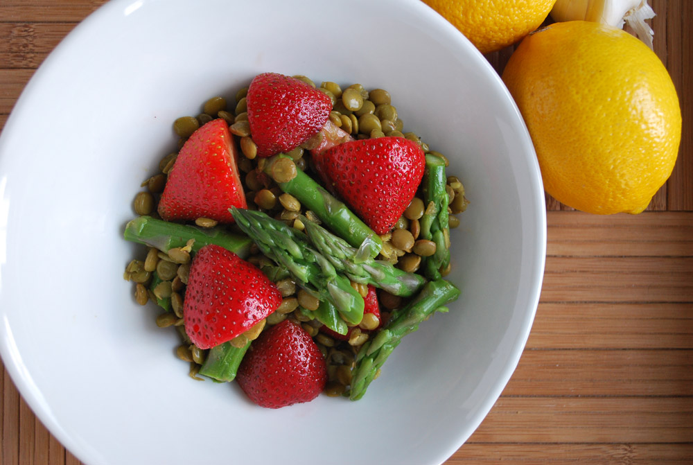 Summer Lentil Salad with Asparagus and Macerated Strawberries