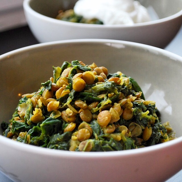 Braised Lentils with Spinach