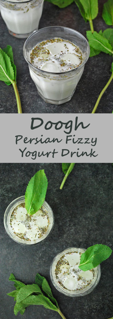 Doogh is a refreshing Persian drink of yogurt, mint and club soda. Enjoy this traditional Iranian drink when it's warm out or with a dinner of chelo kabob!