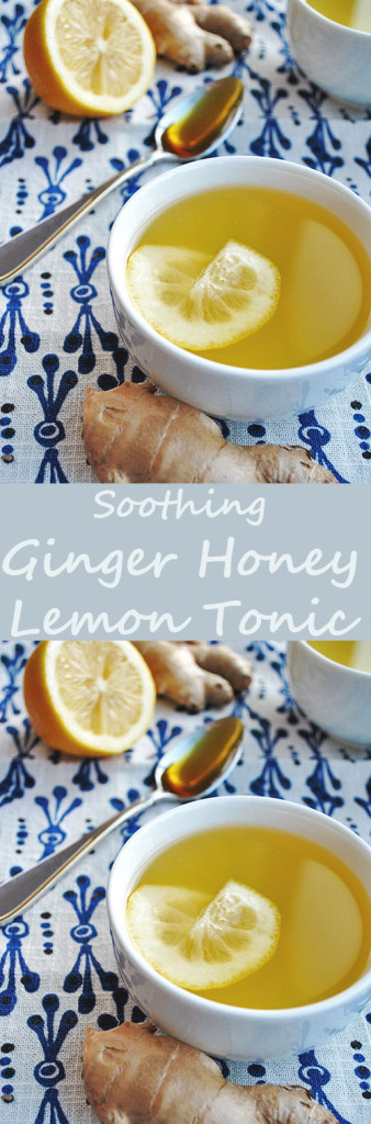 Ginger Honey Lemon Tonic: a hot, caffeine-free alternative to tea. This drink helps fight off the sniffles, improve digestion or just comfort you.