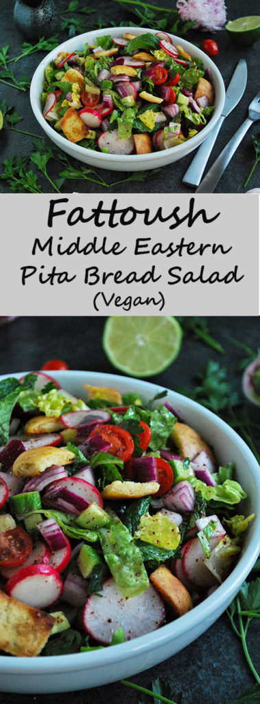 Fattoush Salad - Vegan Middle Eastern Pita Bread Salad