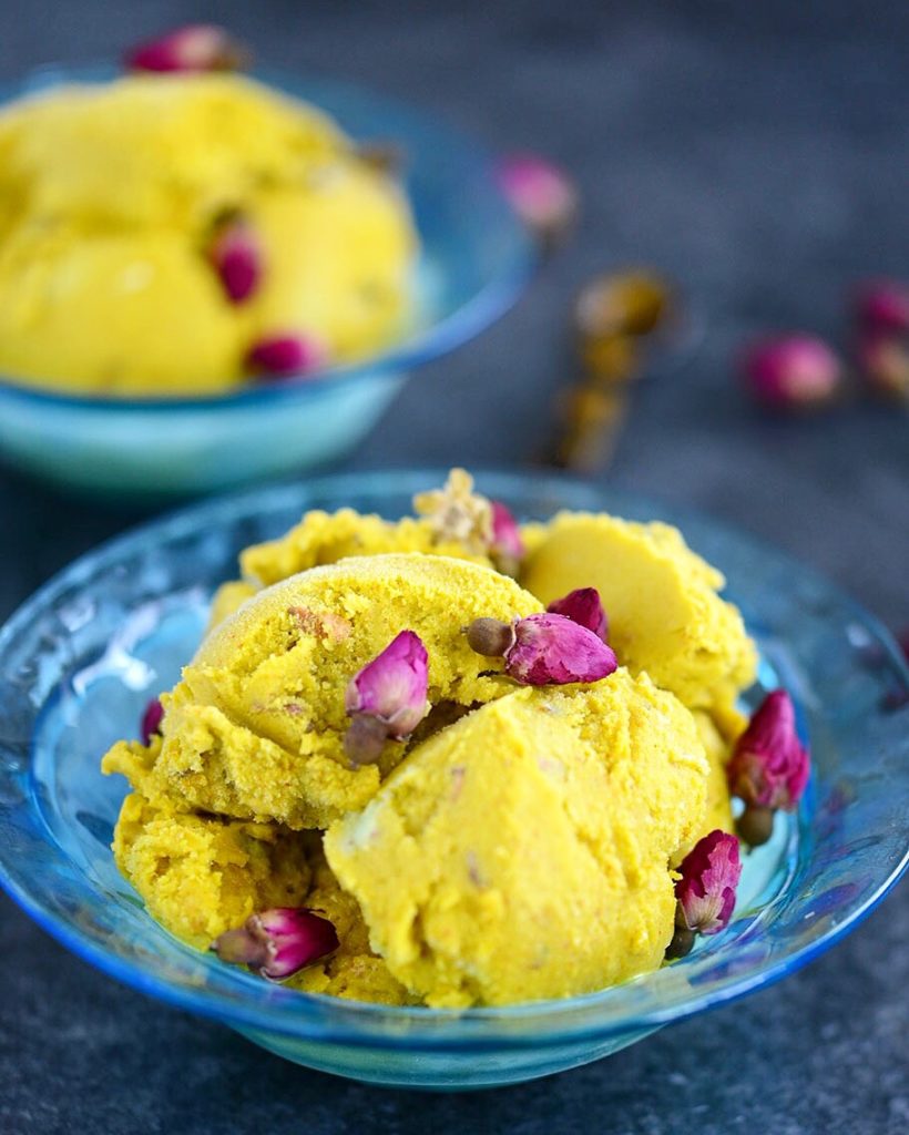 No churn bastani - Persian ice cream with rosewater, pistachios and saffron. A semi-homemade Middle-Eastern treat!