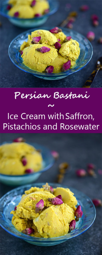  No churn bastani - Persian ice cream with rosewater, pistachios and saffron. A semi-homemade Middle-Eastern treat!