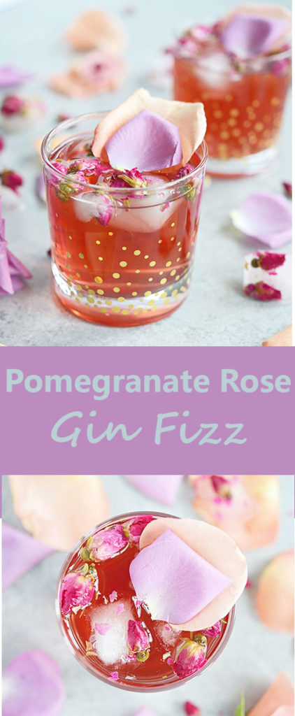  This Pomegranate Rose Gin Fizz is a gin-based cocktail with pomegranate juice, club soda and a splash of rosewater for a lovely pink, Persian-inspired drink.